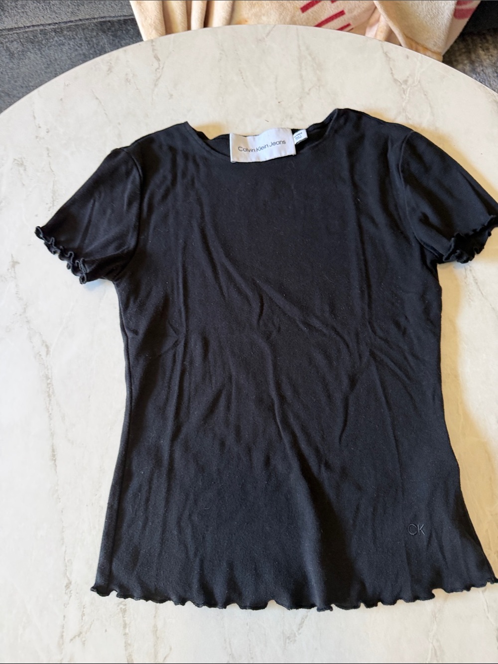 Calvin Klein Black Short Sleeve Lettuce-Edge Tee